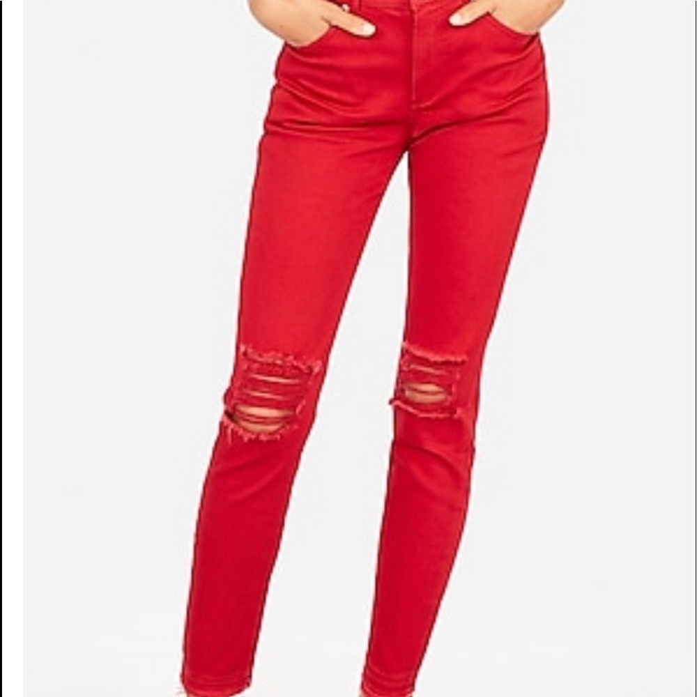 High Waisted Red Distressed Ankle Leggings (18)